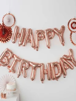 Ginger Ray - folioilmapallo Happy Birthday, ruusukulta
