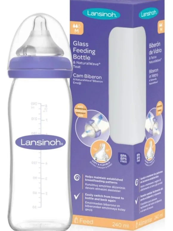 Lansinoh - lasinen tuttipullo 240ml, 3kk+
